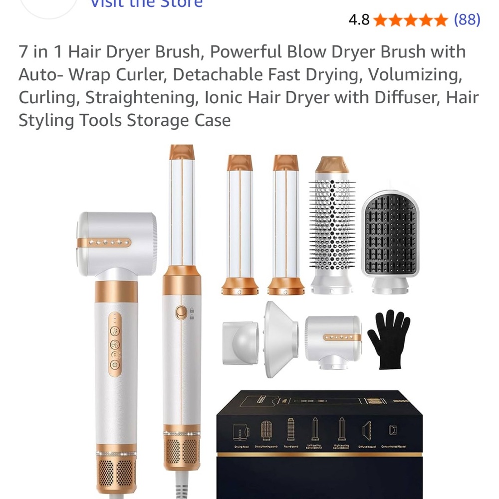 OKWRAP/Gold and White Hair Dryer Brush Set ( Rhinestone’s at bottom)